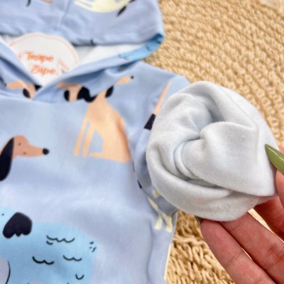 Conj. Blusão Manga Longa com Capuz Dogs e Calça de Moletom - Azul 